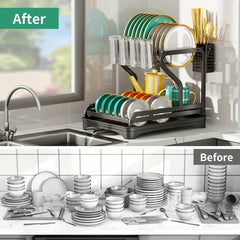 2-Tier Dish Rack with Drainboard - Drying Rack for Dishes
