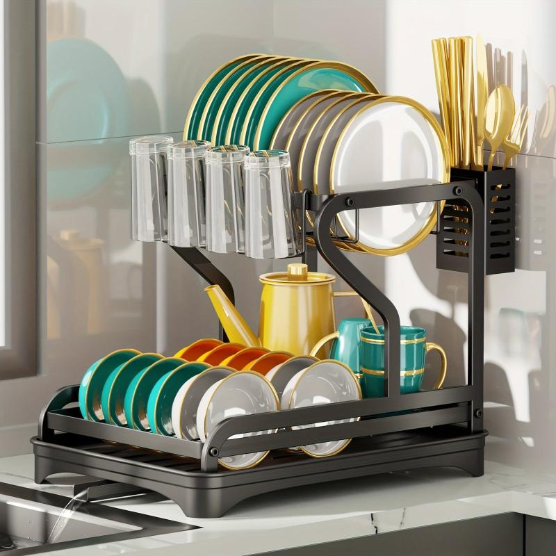 2-Tier Dish Rack with Drainboard - Drying Rack for Dishes
