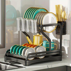 2-Tier Dish Rack with Drainboard - Drying Rack for Dishes