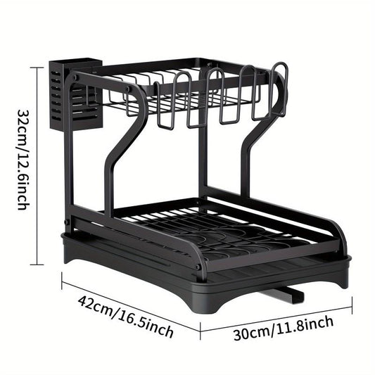 2-Tier Dish Rack with Drainboard - Drying Rack for Dishes