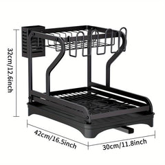 2-Tier Dish Rack with Drainboard - Drying Rack for Dishes