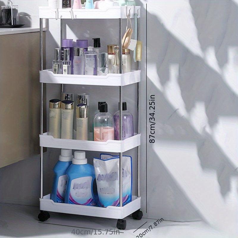 3 Tier Rolling Storage Cart with Slide Out Trays, Hooks - Kitchen Organizer
