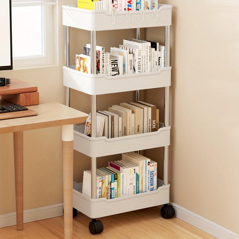 3 Tier Rolling Storage Cart with Slide Out Trays, Hooks - Kitchen Organizer