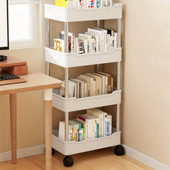 3 Tier Rolling Storage Cart with Slide Out Trays, Hooks - Kitchen Organizer