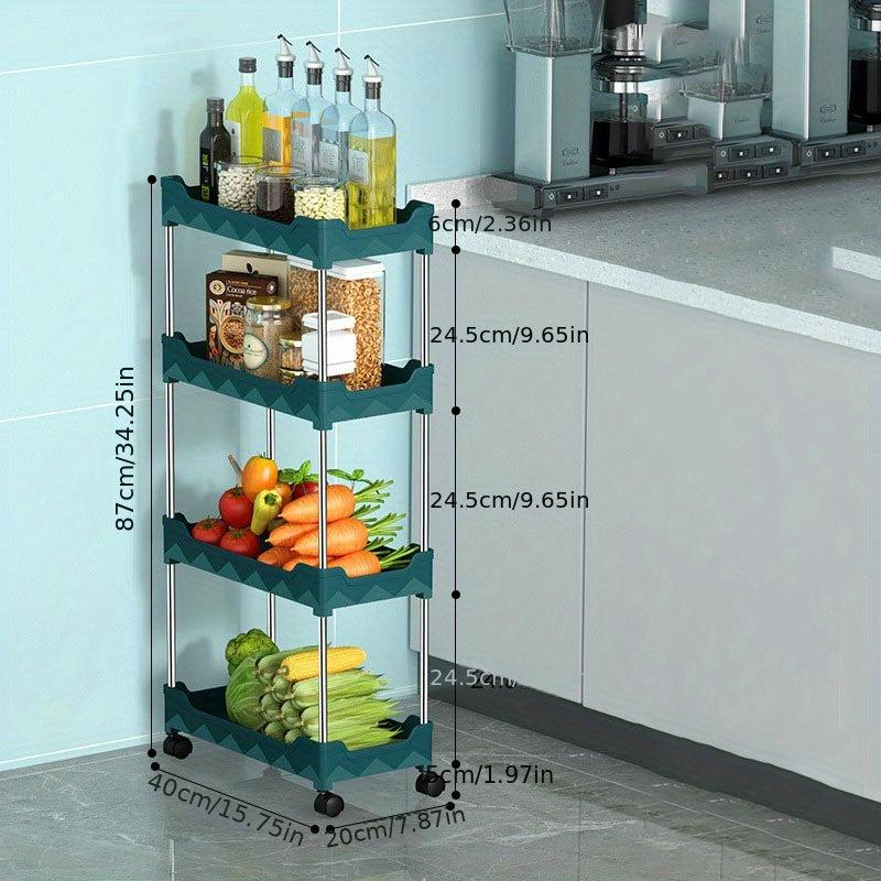 3 Tier Rolling Storage Cart with Slide Out Trays, Hooks - Kitchen Organizer