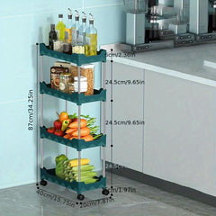 3 Tier Rolling Storage Cart with Slide Out Trays, Hooks - Kitchen Organizer