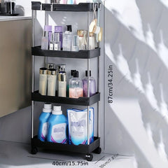 3 Tier Rolling Storage Cart with Slide Out Trays, Hooks - Kitchen Organizer