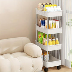 3 Tier Rolling Storage Cart with Slide Out Trays, Hooks - Kitchen Organizer