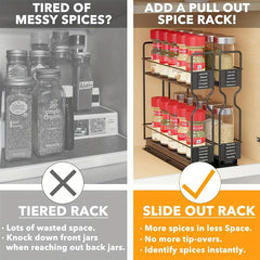 2 Tier Pull Out Spice Rack Organizer for Cabinet Heavy Duty Slide