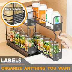 2 Tier Pull Out Spice Rack Organizer for Cabinet Heavy Duty Slide