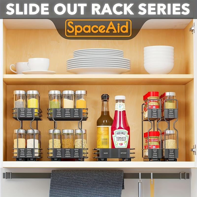 2 Tier Pull Out Spice Rack Organizer for Cabinet Heavy Duty Slide
