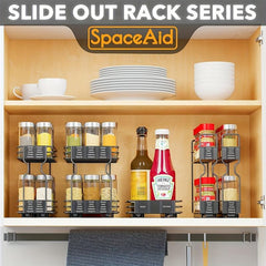 2 Tier Pull Out Spice Rack Organizer for Cabinet Heavy Duty Slide
