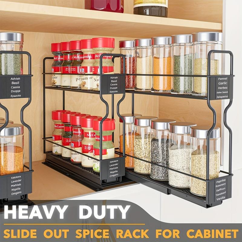 2 Tier Pull Out Spice Rack Organizer for Cabinet Heavy Duty Slide
