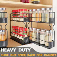 2 Tier Pull Out Spice Rack Organizer for Cabinet Heavy Duty Slide