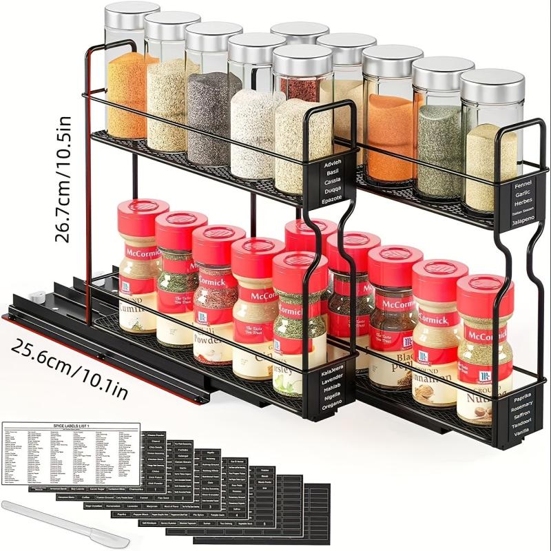2 Tier Pull Out Spice Rack Organizer for Cabinet Heavy Duty Slide
