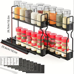 2 Tier Pull Out Spice Rack Organizer for Cabinet Heavy Duty Slide