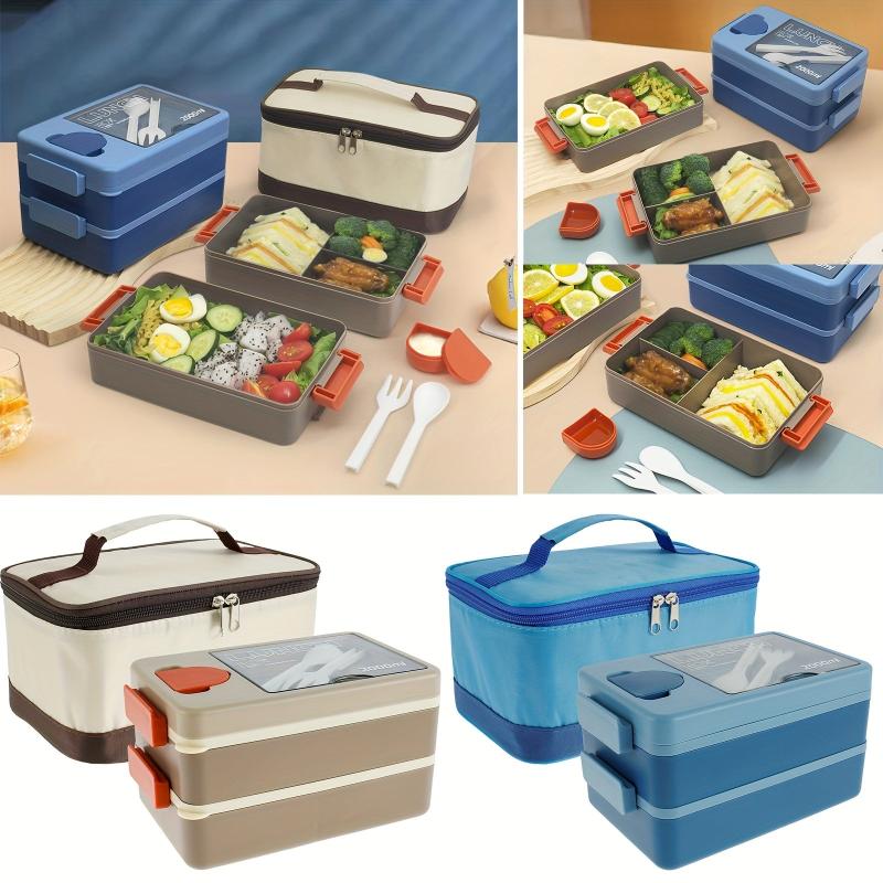 2000ml Bento Box Set with Insulated Bag, Fork, Spoon - Microwave Safe