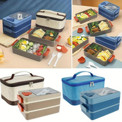 2000ml Bento Box Set with Insulated Bag, Fork, Spoon - Microwave Safe