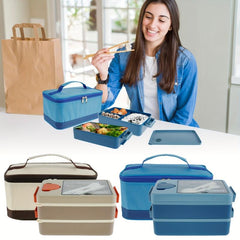 2000ml Bento Box Set with Insulated Bag, Fork, Spoon - Microwave Safe