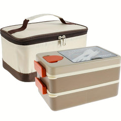 2000ml Bento Box Set with Insulated Bag, Fork, Spoon - Microwave Safe