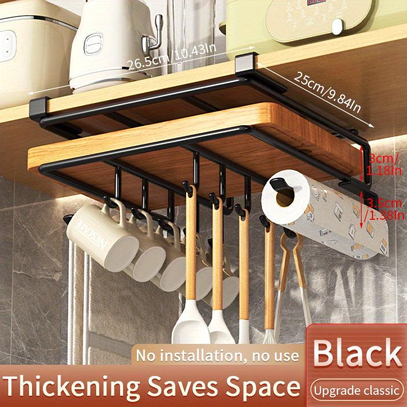 Stainless Steel Kitchen Storage Rack with Hooks and Paper Towel Holder