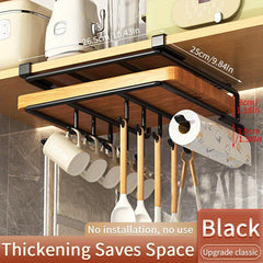 Stainless Steel Kitchen Storage Rack with Hooks and Paper Towel Holder