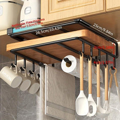 Stainless Steel Kitchen Storage Rack with Hooks and Paper Towel Holder