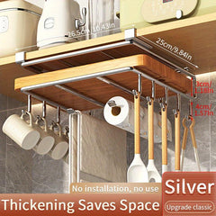 Stainless Steel Kitchen Storage Rack with Hooks and Paper Towel Holder
