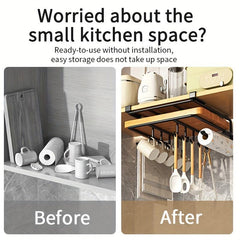 Stainless Steel Kitchen Storage Rack with Hooks and Paper Towel Holder