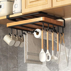 Stainless Steel Kitchen Storage Rack with Hooks and Paper Towel Holder
