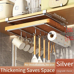 Stainless Steel Kitchen Storage Rack with Hooks and Paper Towel Holder