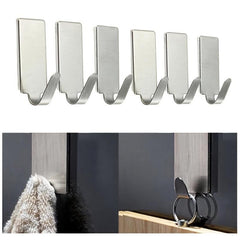 6pcs Stainless Steel Adhesive Hooks for Heavy Duty Use in Home Kitchen Bathroom