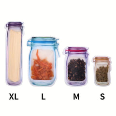 Mason Jar Shaped Ziplock Bags for Food Storage Snacks Leakproof Fresh