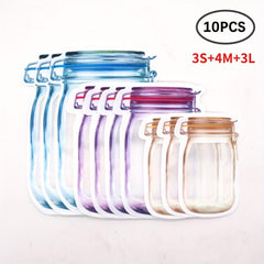 Mason Jar Shaped Ziplock Bags for Food Storage Snacks Leakproof Fresh