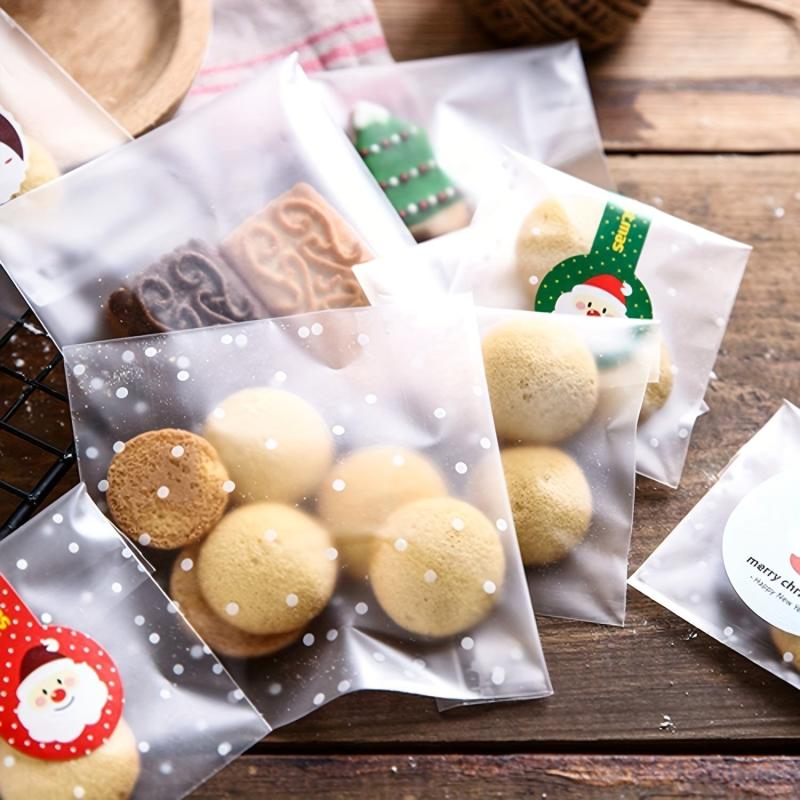 100pcs Self Adhesive Dot Opp Bags Christmas DIY Transparent Candy Gift Bag