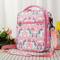 Unicorn Printed Insulated Lunch Bag Waterproof Liner Zippered Pockets