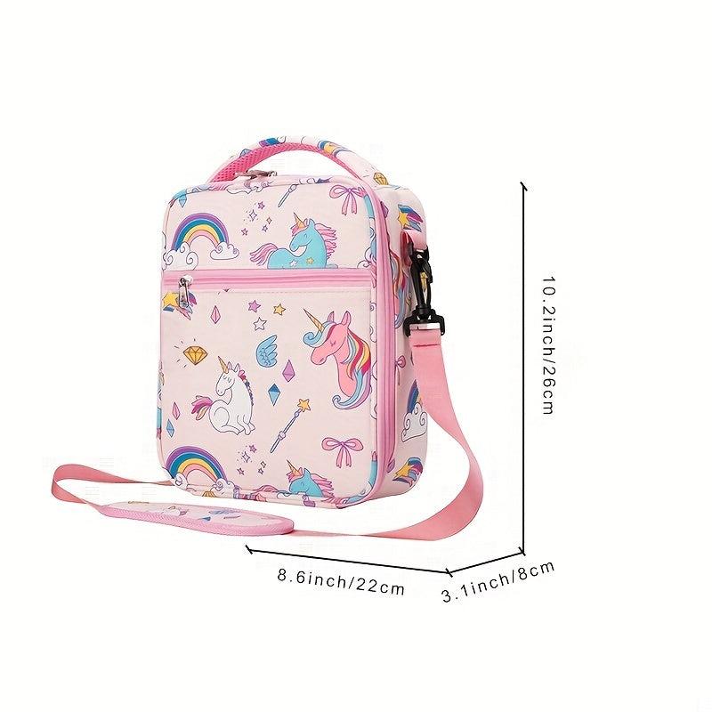 Unicorn Printed Insulated Lunch Bag Waterproof Liner Zippered Pockets