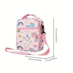 Unicorn Printed Insulated Lunch Bag Waterproof Liner Zippered Pockets