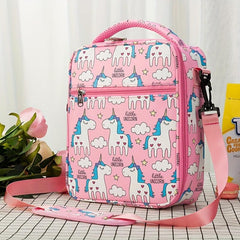 Unicorn Printed Insulated Lunch Bag Waterproof Liner Zippered Pockets