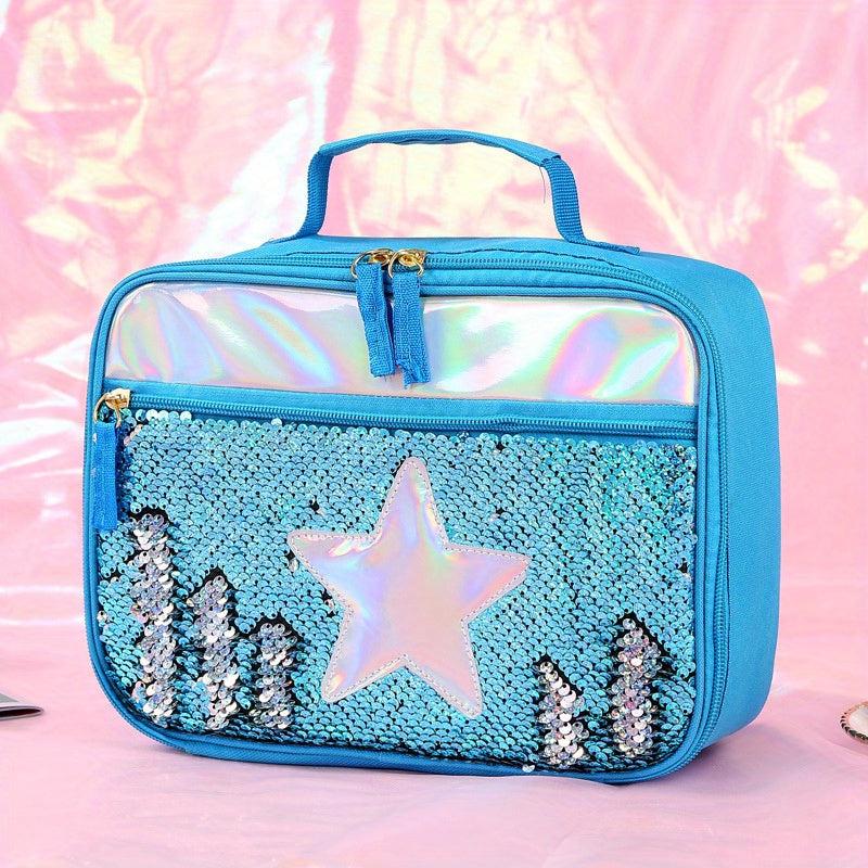 Sequin Insulated Lunch Bag Foil Lunch Box Office School Picnic Beach Waterproof