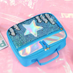 Sequin Insulated Lunch Bag Foil Lunch Box Office School Picnic Beach Waterproof