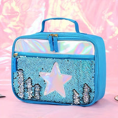 Sequin Insulated Lunch Bag Foil Lunch Box Office School Picnic Beach Waterproof