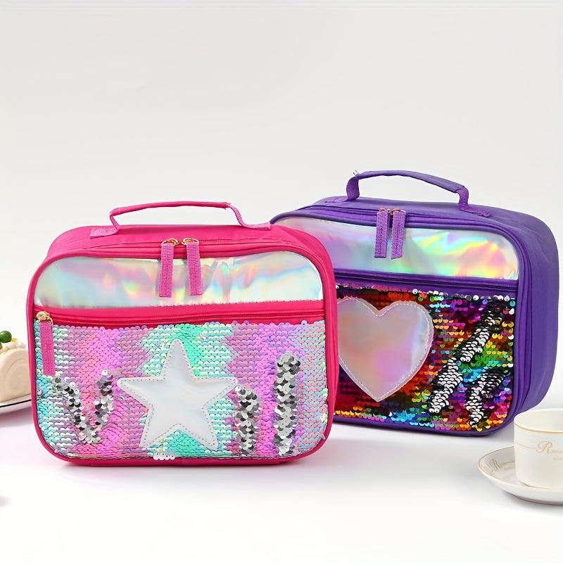 Sequin Insulated Lunch Bag Foil Lunch Box Office School Picnic Beach Waterproof