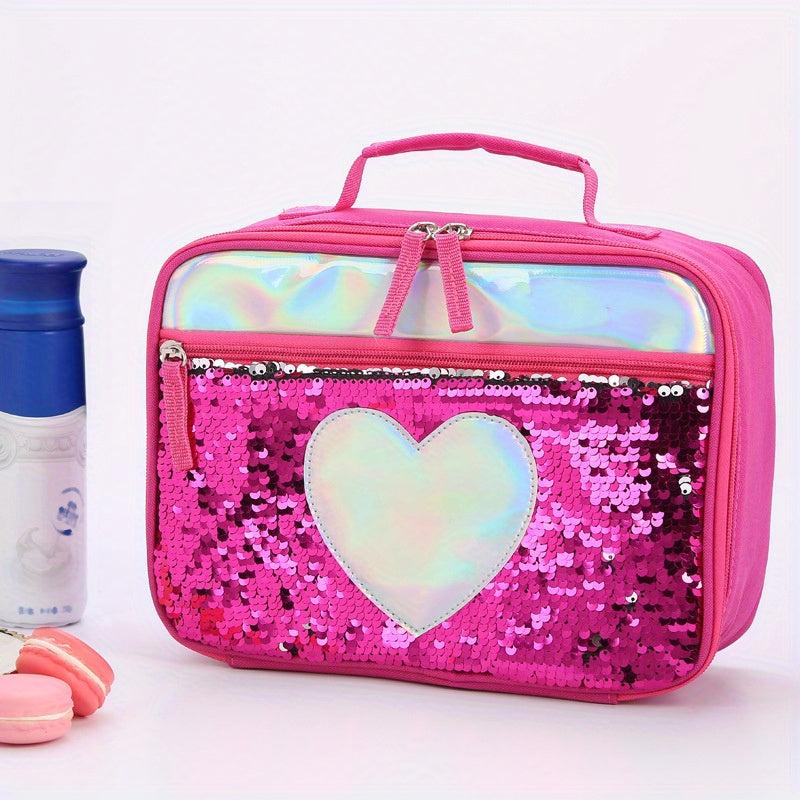 Sequin Insulated Lunch Bag Foil Lunch Box Office School Picnic Beach Waterproof