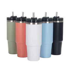 Insulated Stainless Steel Vacuum Mug with Straw Hot/Cold All Day