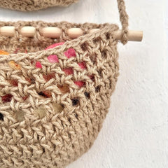 Boho Style Wall Mounted Fruit & Veg Basket w/ Hemp Rope