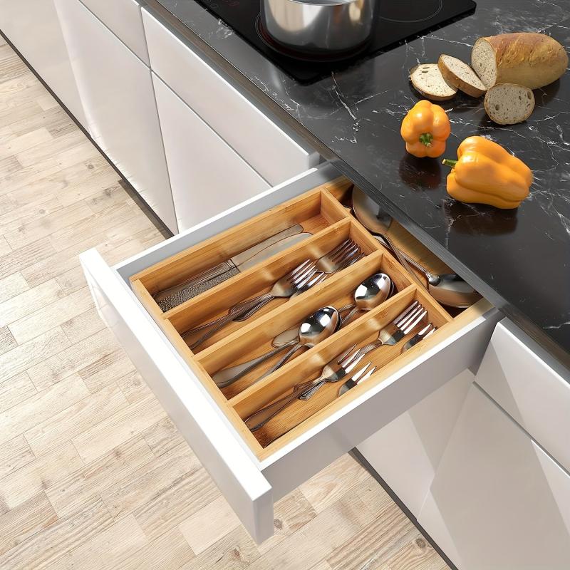 Bamboo Silverware Organizer Drawer Utensil Cutlery Organizer