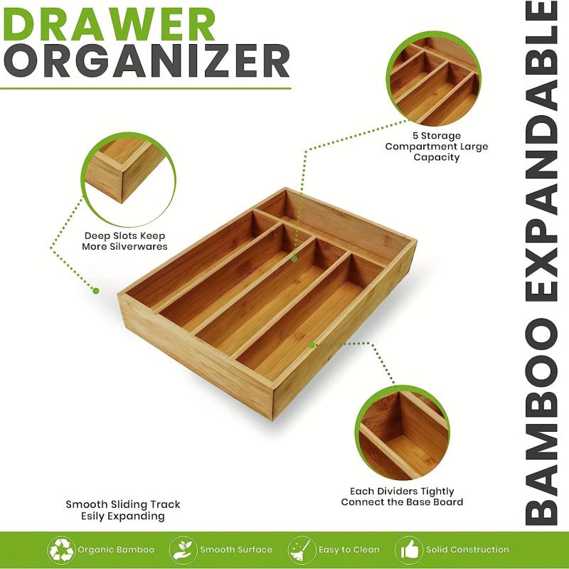 Bamboo Silverware Organizer Drawer Utensil Cutlery Organizer