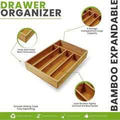 Bamboo Silverware Organizer Drawer Utensil Cutlery Organizer