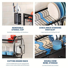 2 Tier Dish Rack With Drainboard Organizer Shelf Set